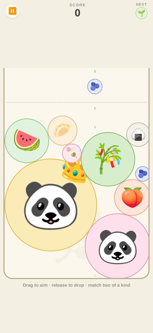 Merge Panda gameplay — snacks stacking in the bamboo crate